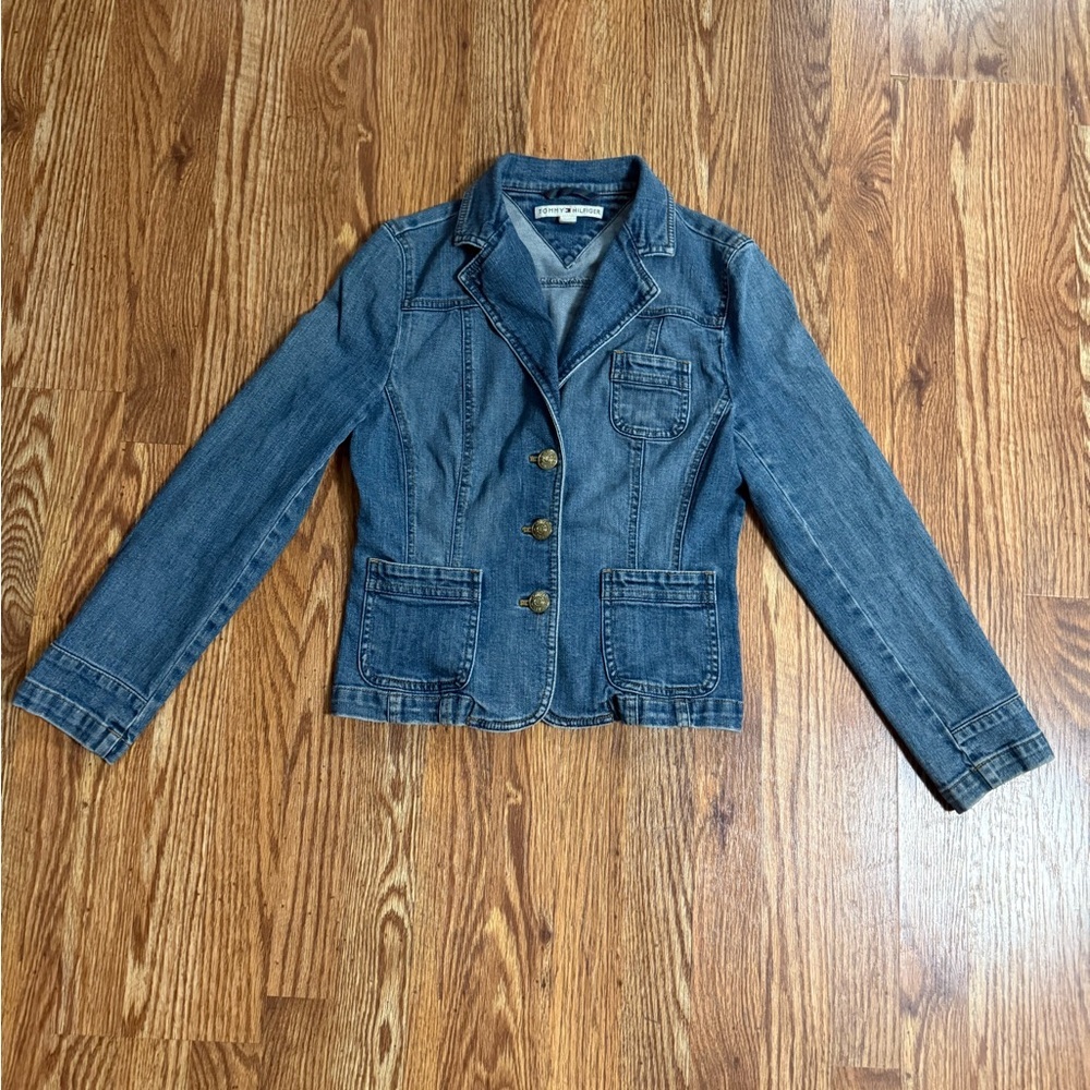 Tommy Hilfiger Women's Denim Jean Jacket Blazer Gold Buttons Sz 8 - Picture 5 of 9